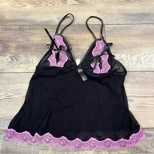 Vintage Victoria’s Secret Black and Pink Lace Top Medium